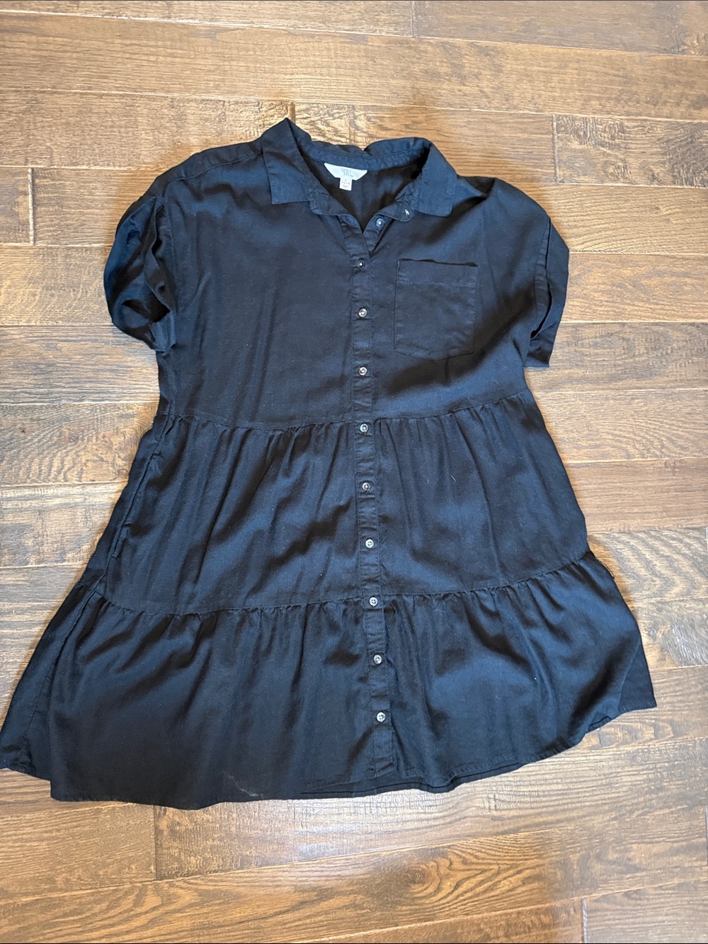 Time and Tru Black Tiered Button-Down Mini Dress
